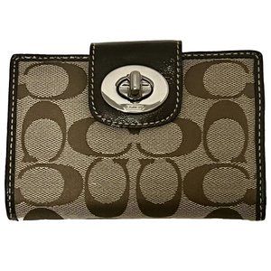 Coach Signature Jacquard Turnlock Medium Bi-Fold Wallet
